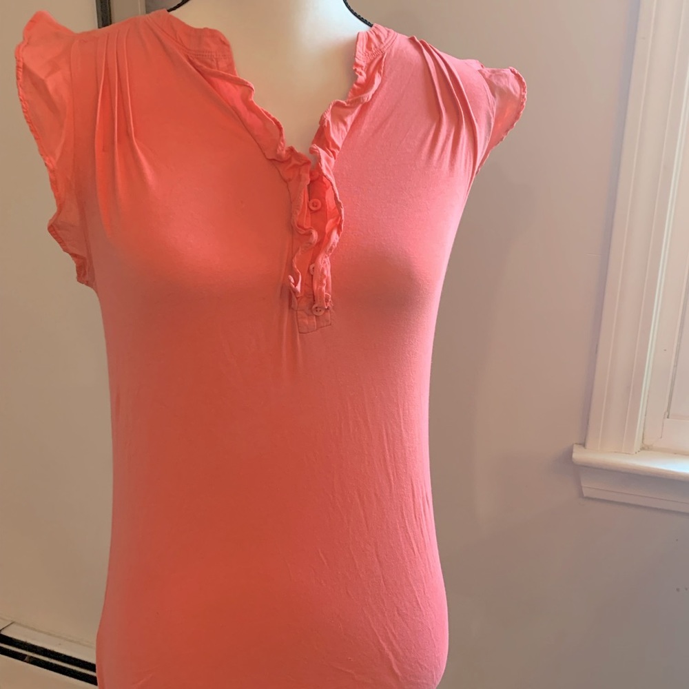 Theory pink ruffle sleeve lightweight shirt